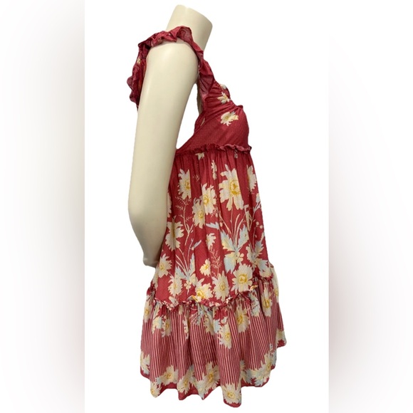 Free People Intimately Red Floral Ruffle Crisscross Mini Slip Dress XS - Picture 3 of 12